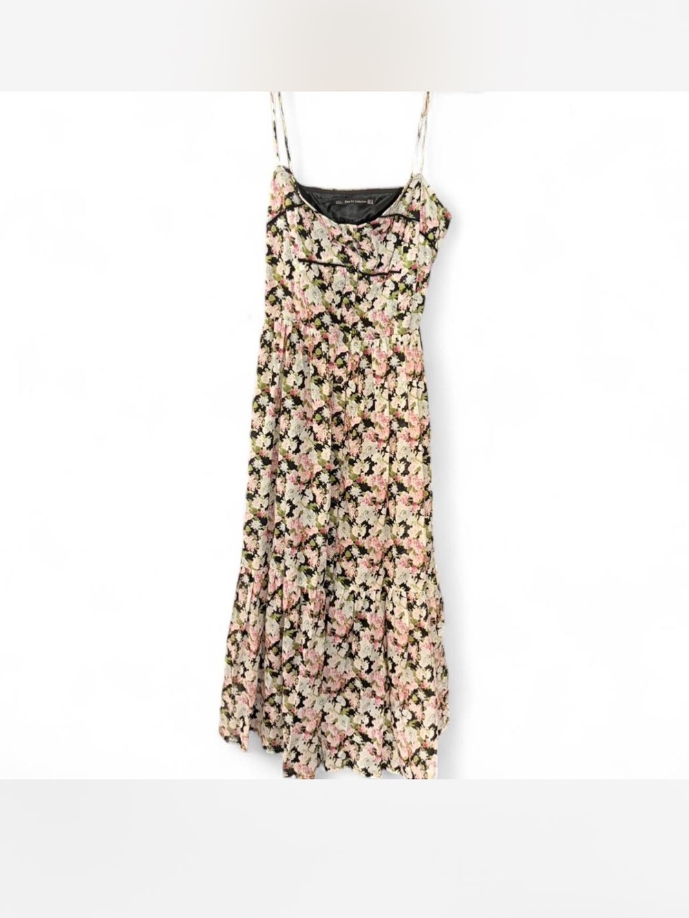 NWT  Zara x TRF Floral Spaghetti-Strap Maxi Dress - Pink & Cream